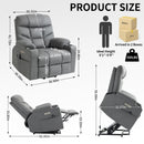 Grey Power Lift Recliner Chair with Vibration Massage and Lumbar Heat, dimensions