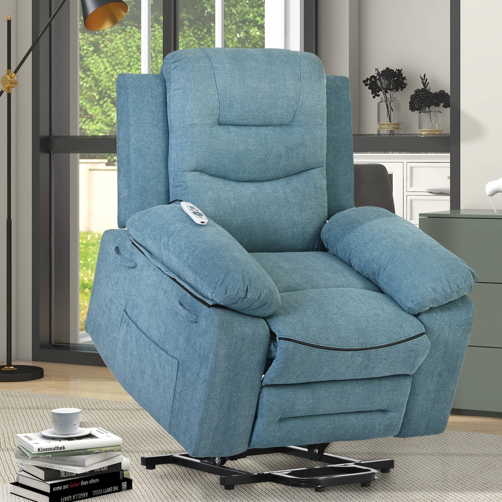 Massage and Heat Power Lift Recliner, Blue