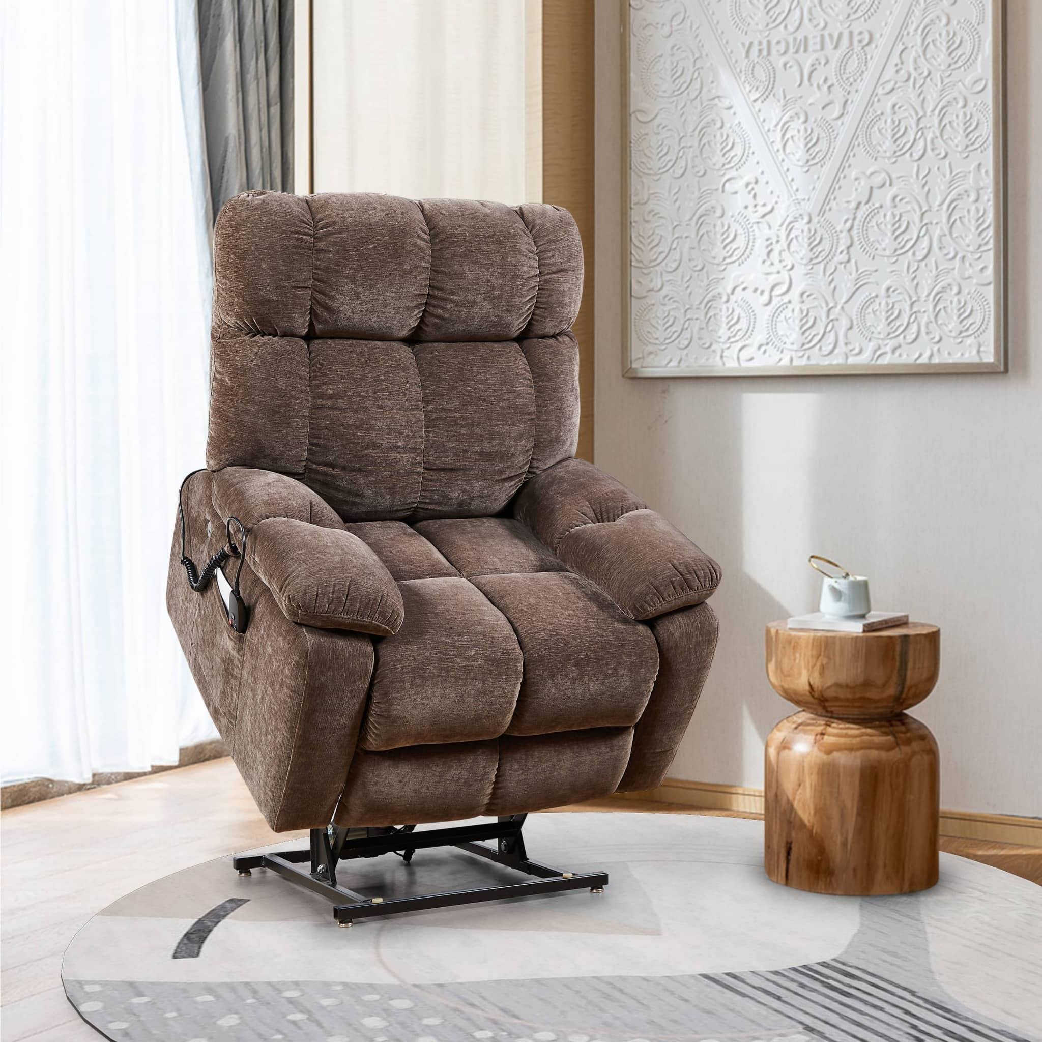 Power Lift Recliner Chair with 2-Motor Massage and Heat, Brown