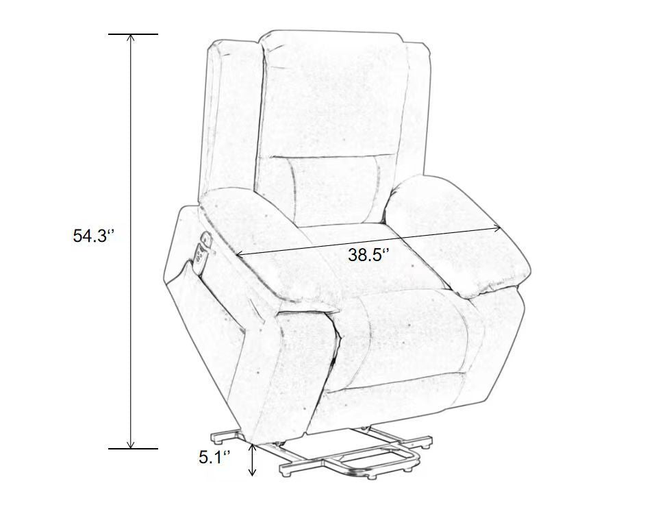 Power Lift Recliner Chair With Massage and Lumbar Heat, Brown, dimensions when lifted