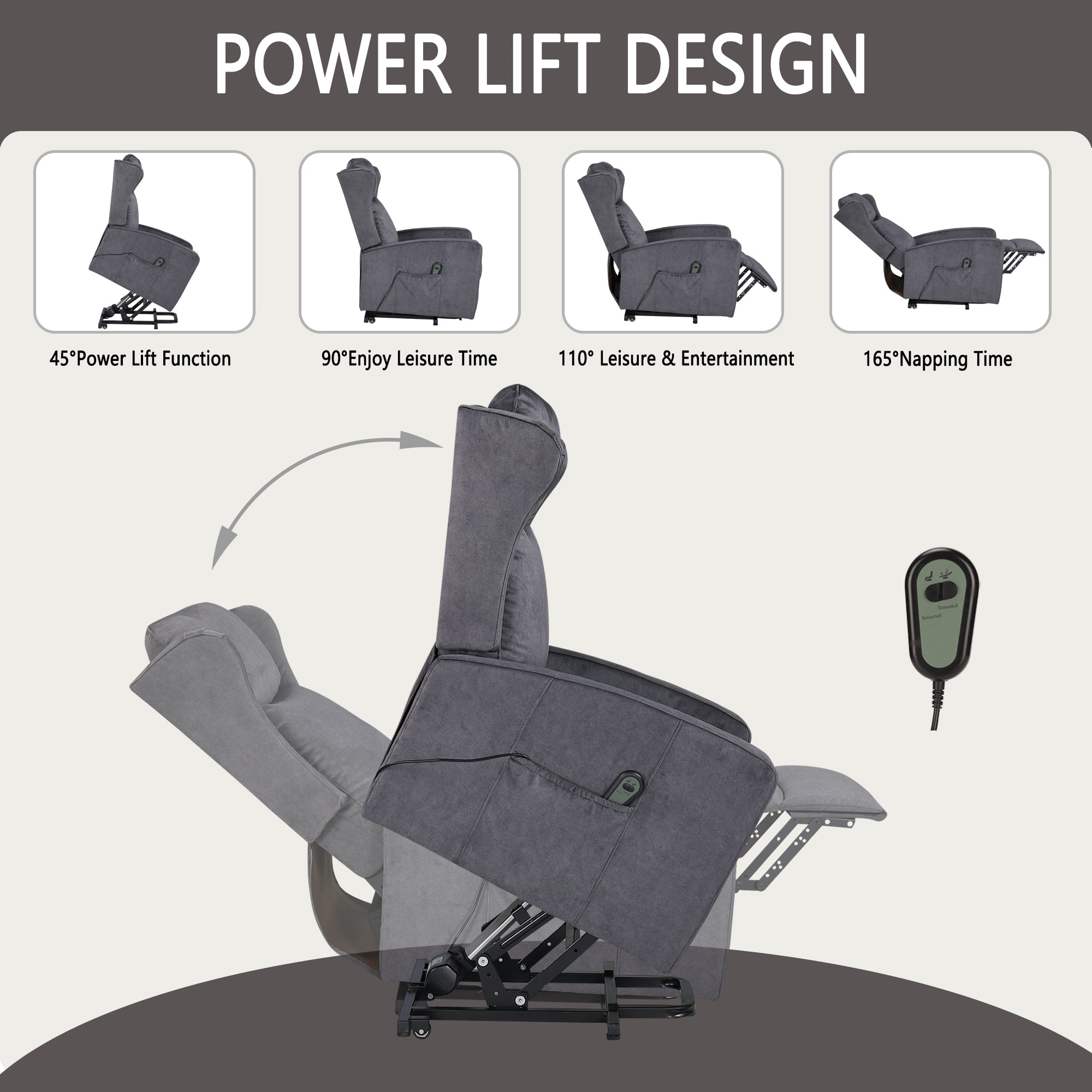 JST Power Lift Recliner Chair with Sturdy Lumbar Support
