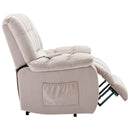 Beige Massage Lift Chair Recliner, side view with footrest extending