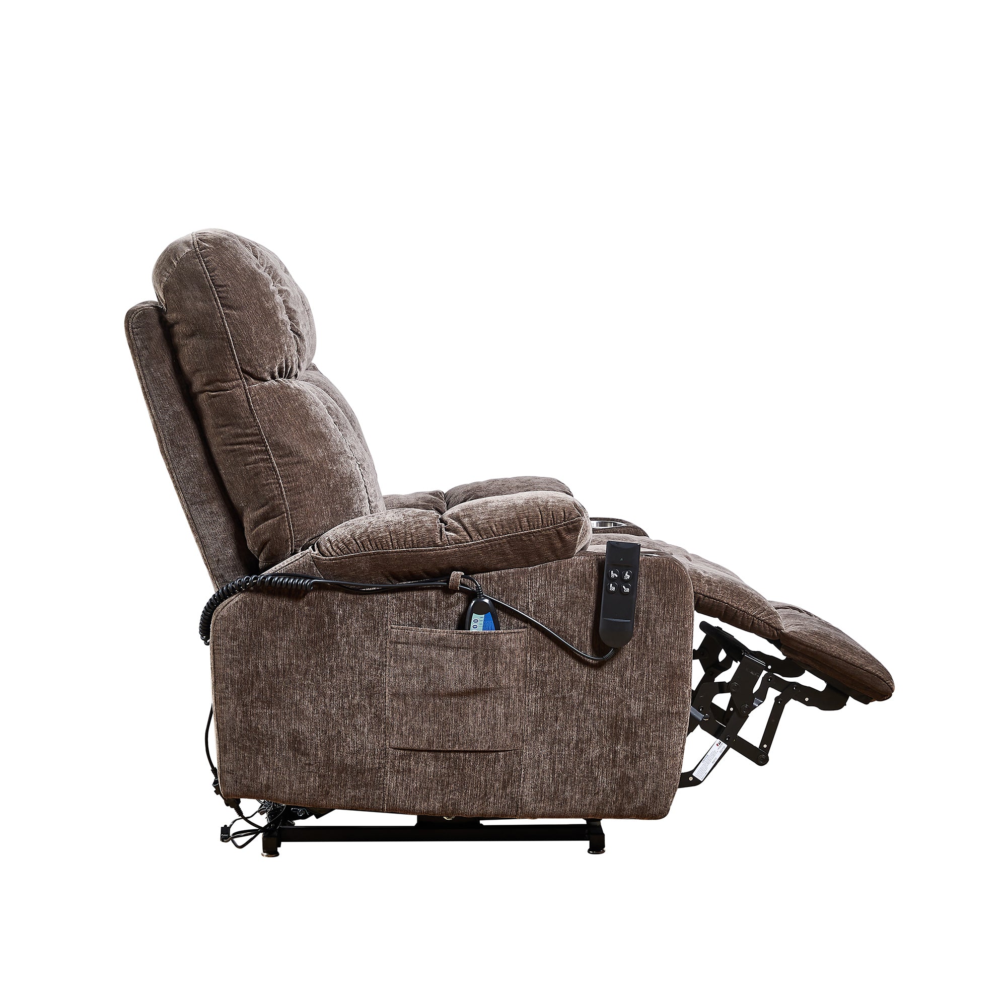 Brown Power Lift Chair Right Profile with Footrest Extended