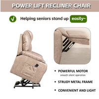 Beige Lift Chair Recliner with massage and heat, lift features