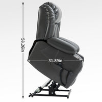 Grey Leatheraire Power Lift Recliner Chair,  lifted measurements