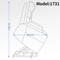 Grey Power Lift Recliner Chair with Vibration Massage and Lumbar Heat, sideview dimensions