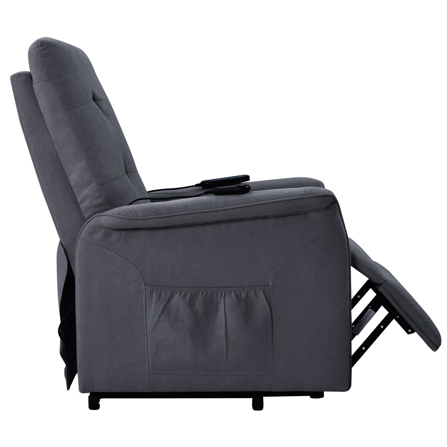Power Lift Chair Recliner with Adjustable Massage, Dark Gray side view reclining
