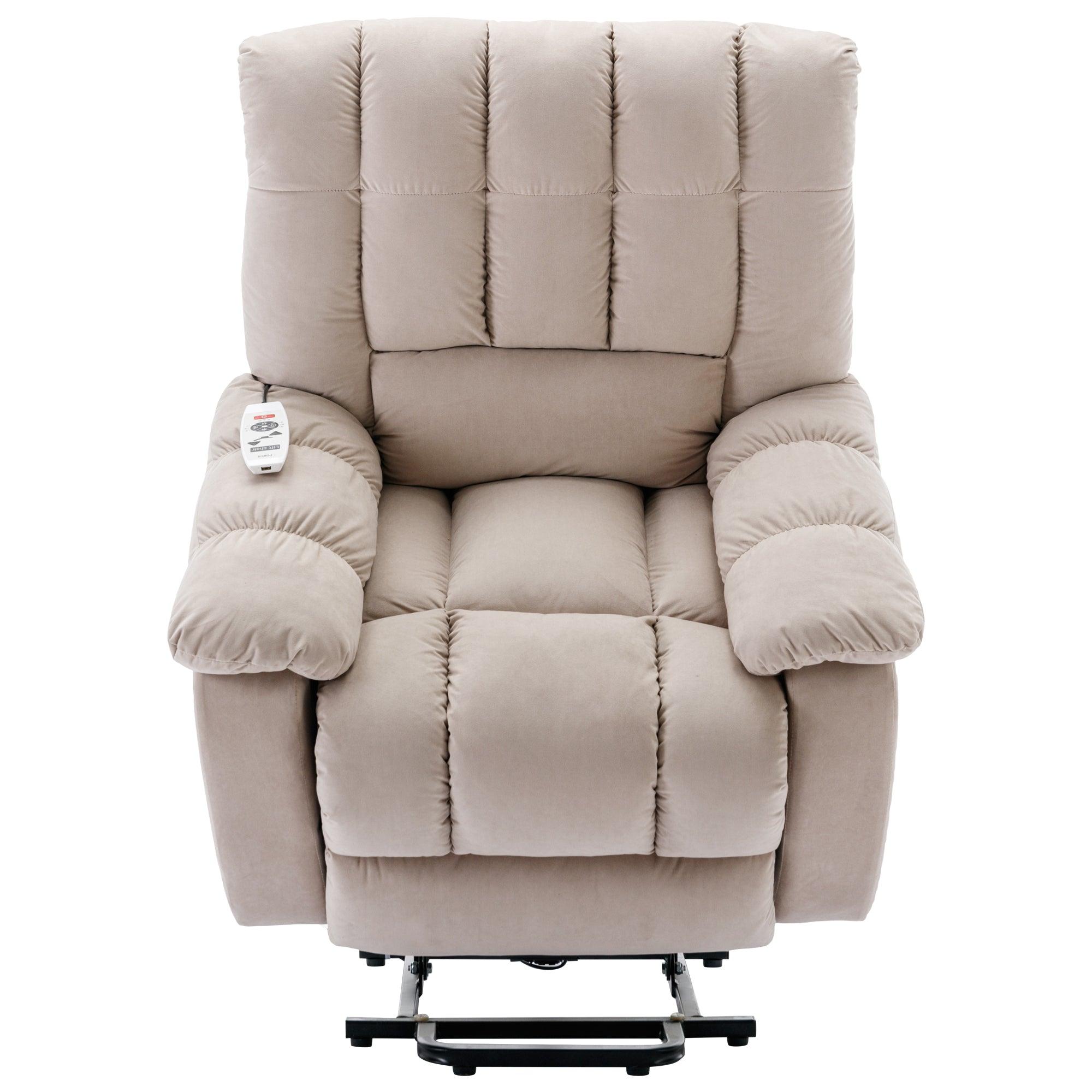 Beige Massage Lift Chair Recliner, front view lifted