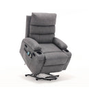 Overstuffed Large Power Lift Recliner with Massage and Heat, Gray, angle lifted