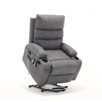 Overstuffed Large Power Lift Recliner with Massage and Heat, Gray, angle lifted