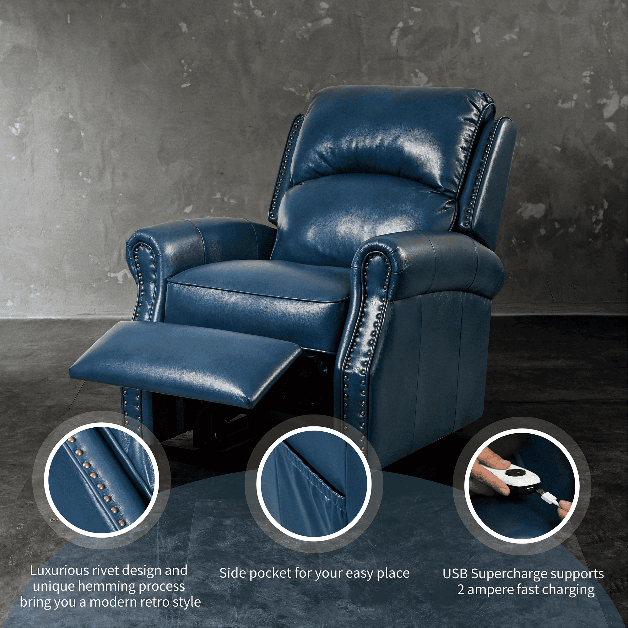 Blue Lift Chair Recliner, footrest