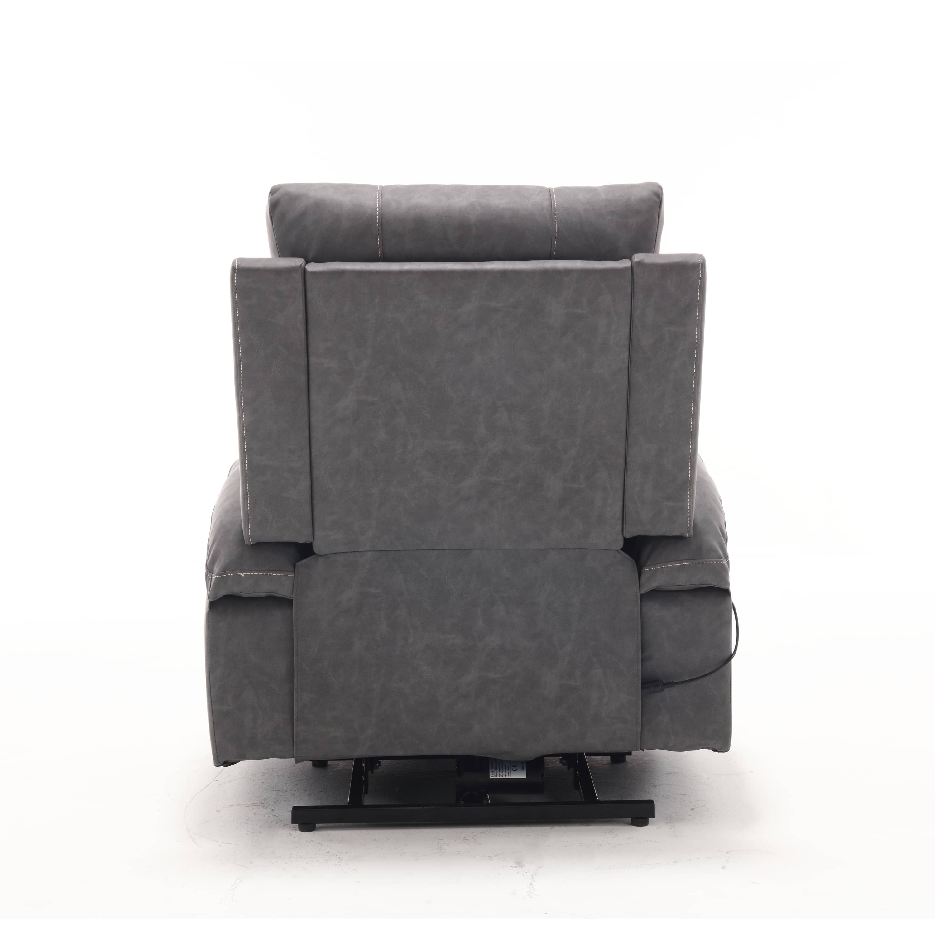 Overstuffed Large Power Lift Recliner with Massage and Heat, Gray, back view