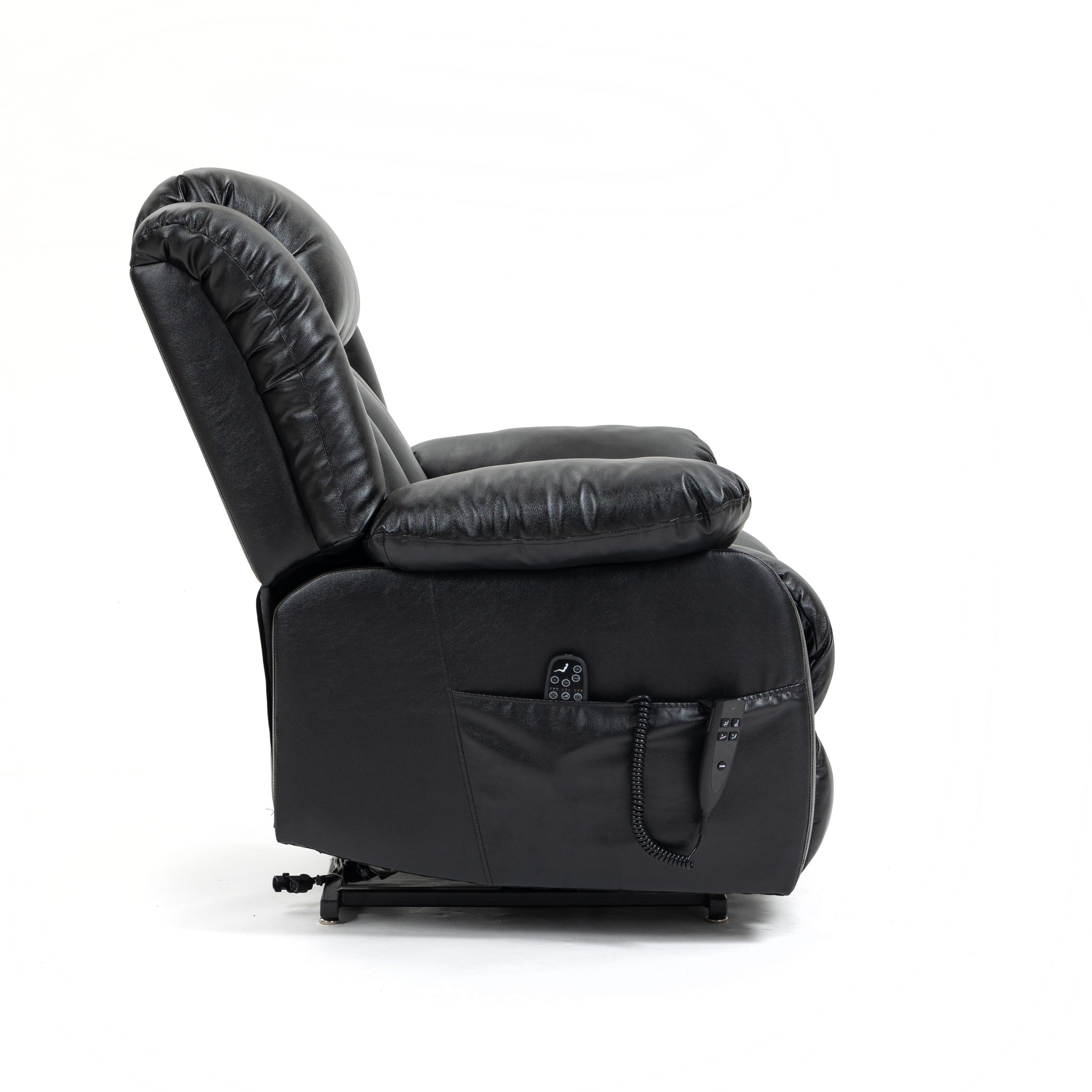 Black Leather Power Lift Recliner Chair, side view