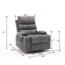 Overstuffed Large Power Lift Recliner with Massage and Heat, Gray, specfications