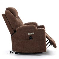 Brown Chenille Power Lift Recliner Chair, side view partially reclined