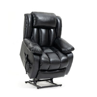 Black Leather Power Lift Recliner Chair, lifted angle view