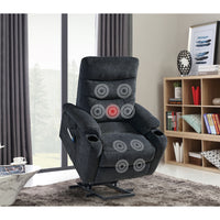 Dark Gray Power Lift Chair Front Profile with Lift Extended and Massage Features