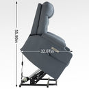 Blue Power Lift Recliner Chair with Vibration Massage and Lumbar Heat, lifted side view dimensions