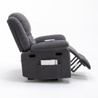 Gray Power Lift Chair Right Profile with Headrest and Footrest Extended