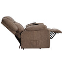 Brown Power Lift Chair Right Side Profile with Headrest and Footrest Extended