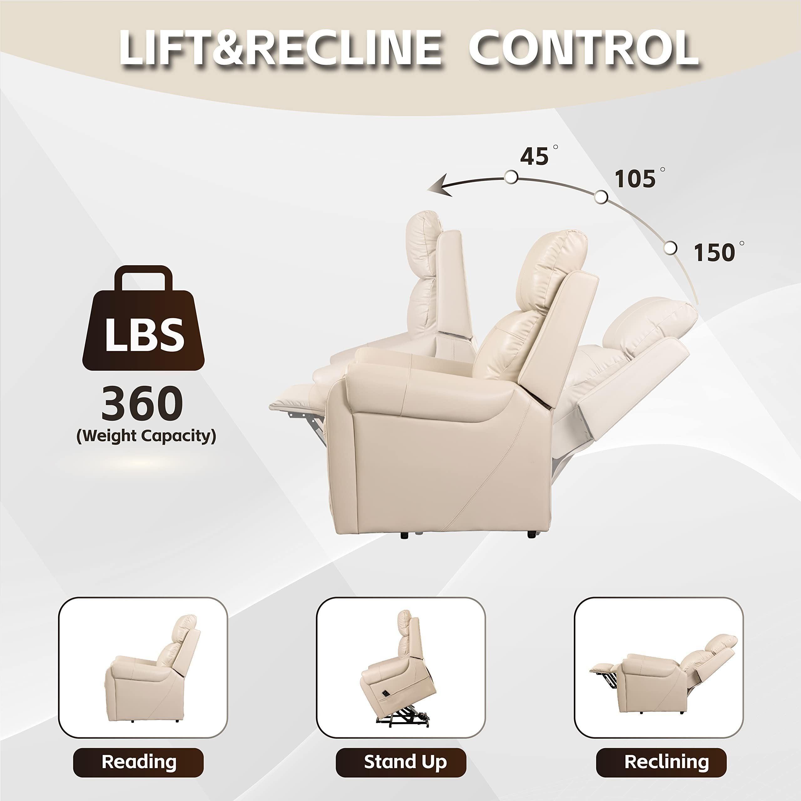 Power Lift Chair, Beige,  lift and recline angles
