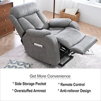 Light Gray Power Lift Chair Top Profile with Headrest and Footrest extended