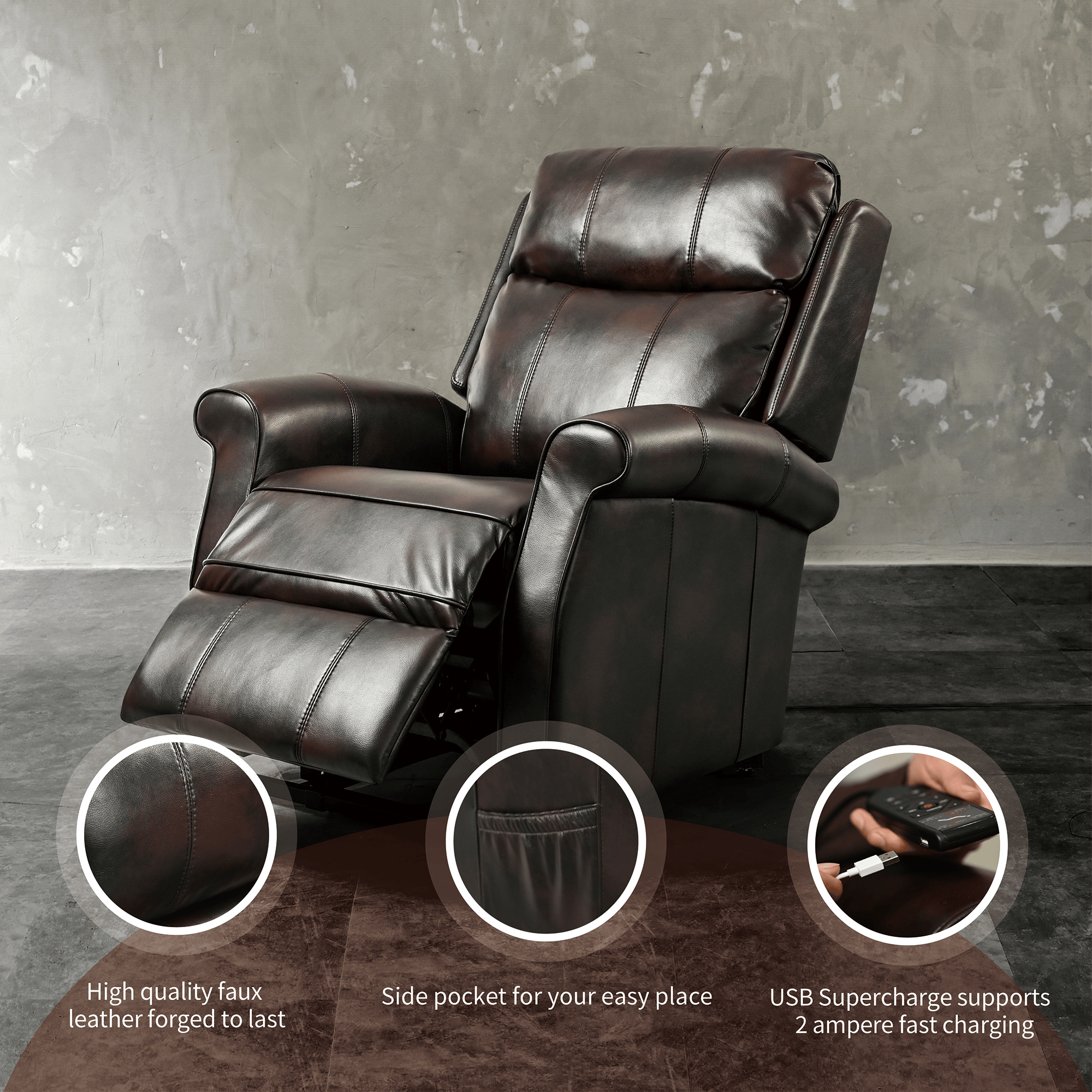 Brown Electric Power Lift Recliner Chair with Massage and Heat