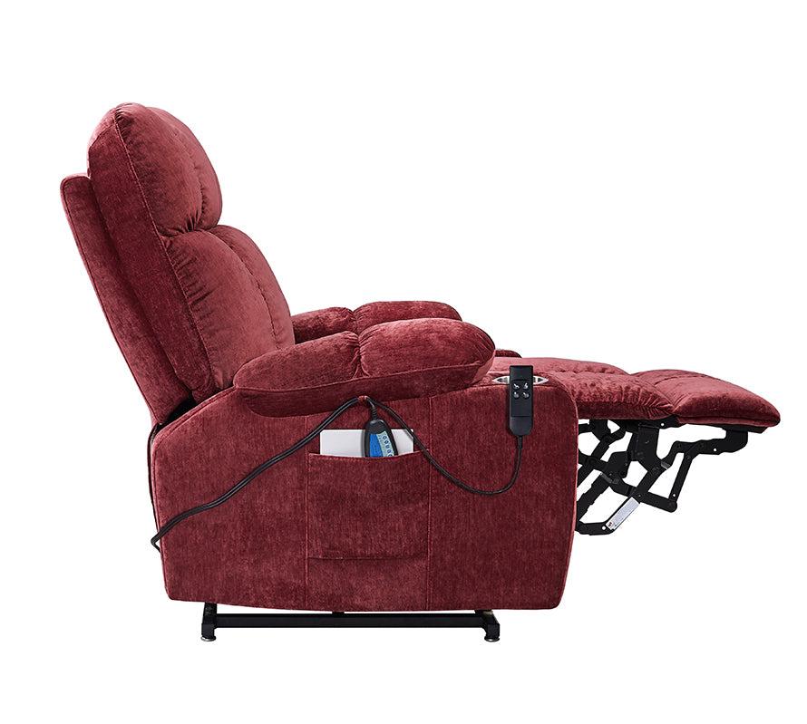 Red Power Lift Chair Right Profile with footrest extended