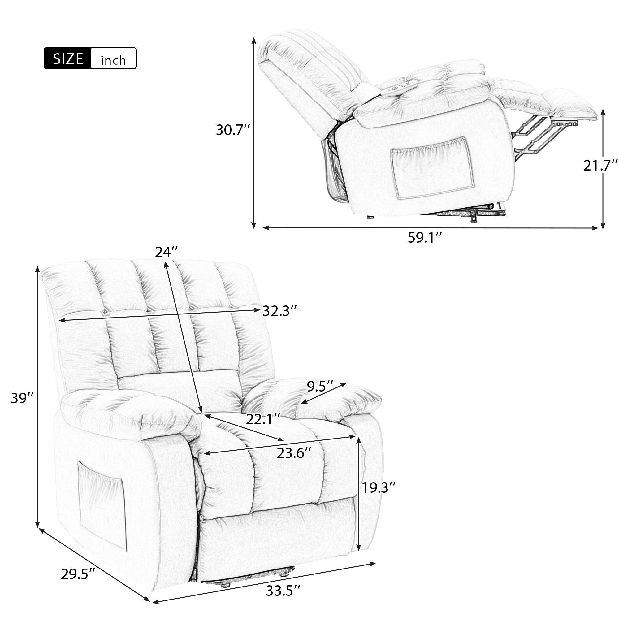 Beige Massage Lift Chair Recliner, dimensions
