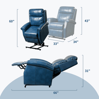 Lift Chair Recliner, Blue with Stitching, measurements