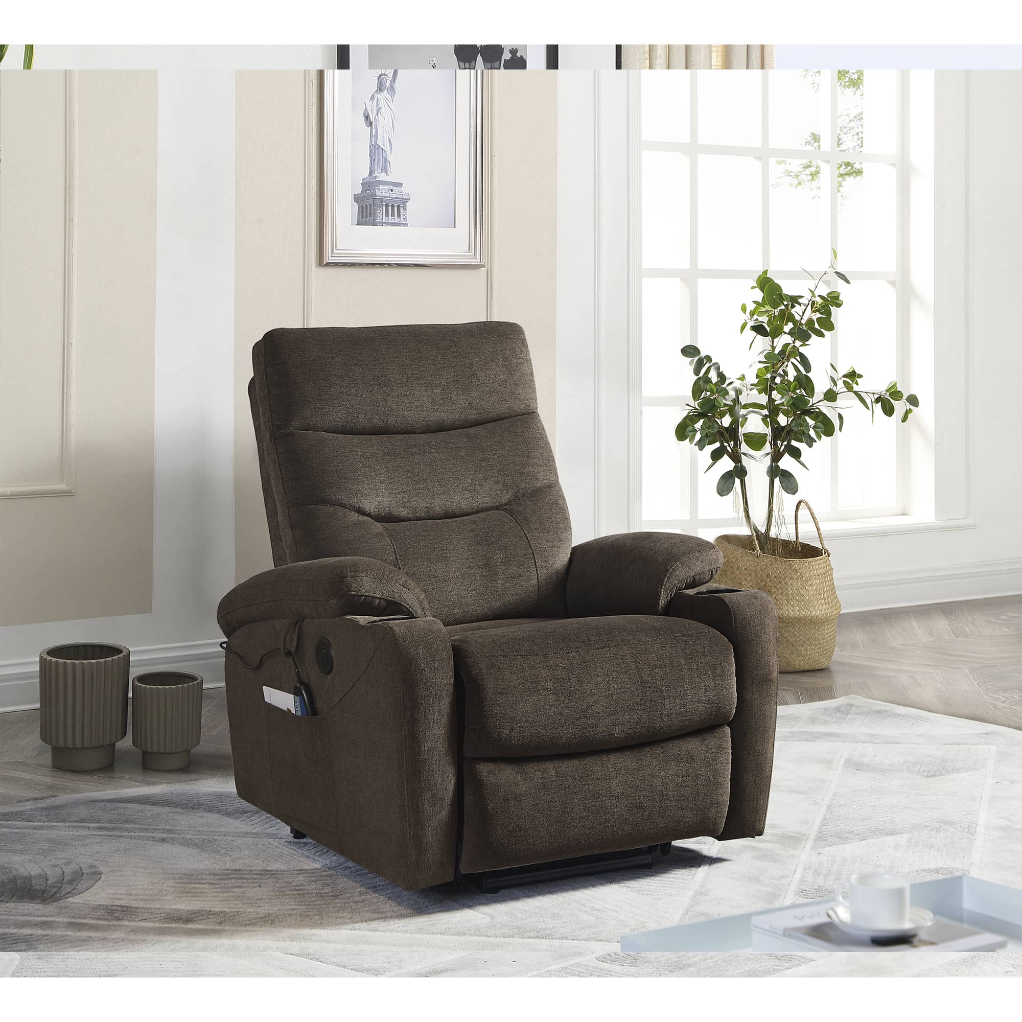 Electric Power Lift Recliner Chair with Massage and Heat, Dark Brown, room view