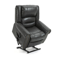Grey Power Lift Recliner Chair with Heat, Massage, and Infinite Positioning, lifted angle view
