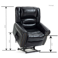 Genuine Leather Power Lift Recliner Chair with Heat, Massage and Infinite Positioning, raised dimensions
