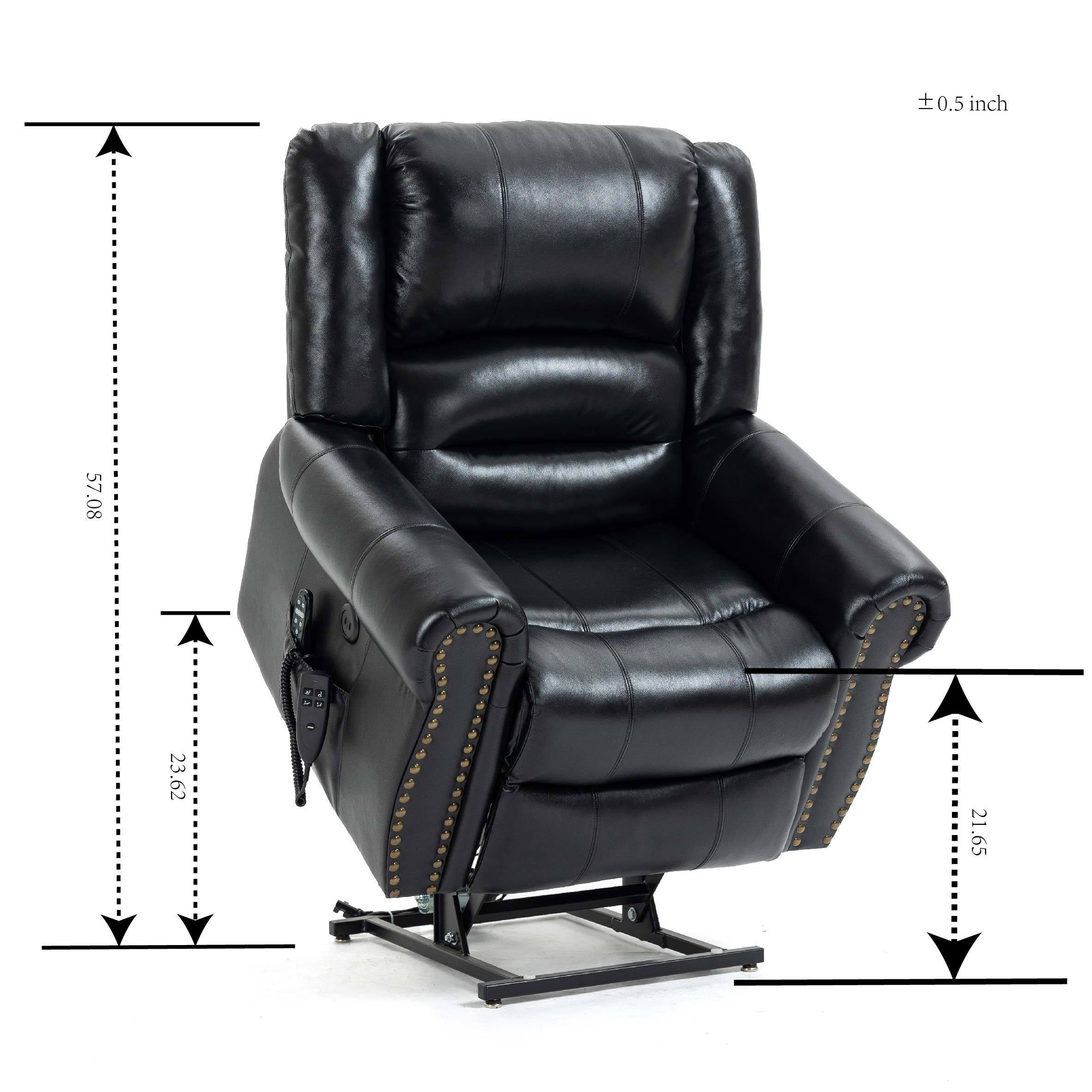 Genuine Leather Power Lift Recliner Chair with Heat, Massage and Infinite Positioning, raised dimensions