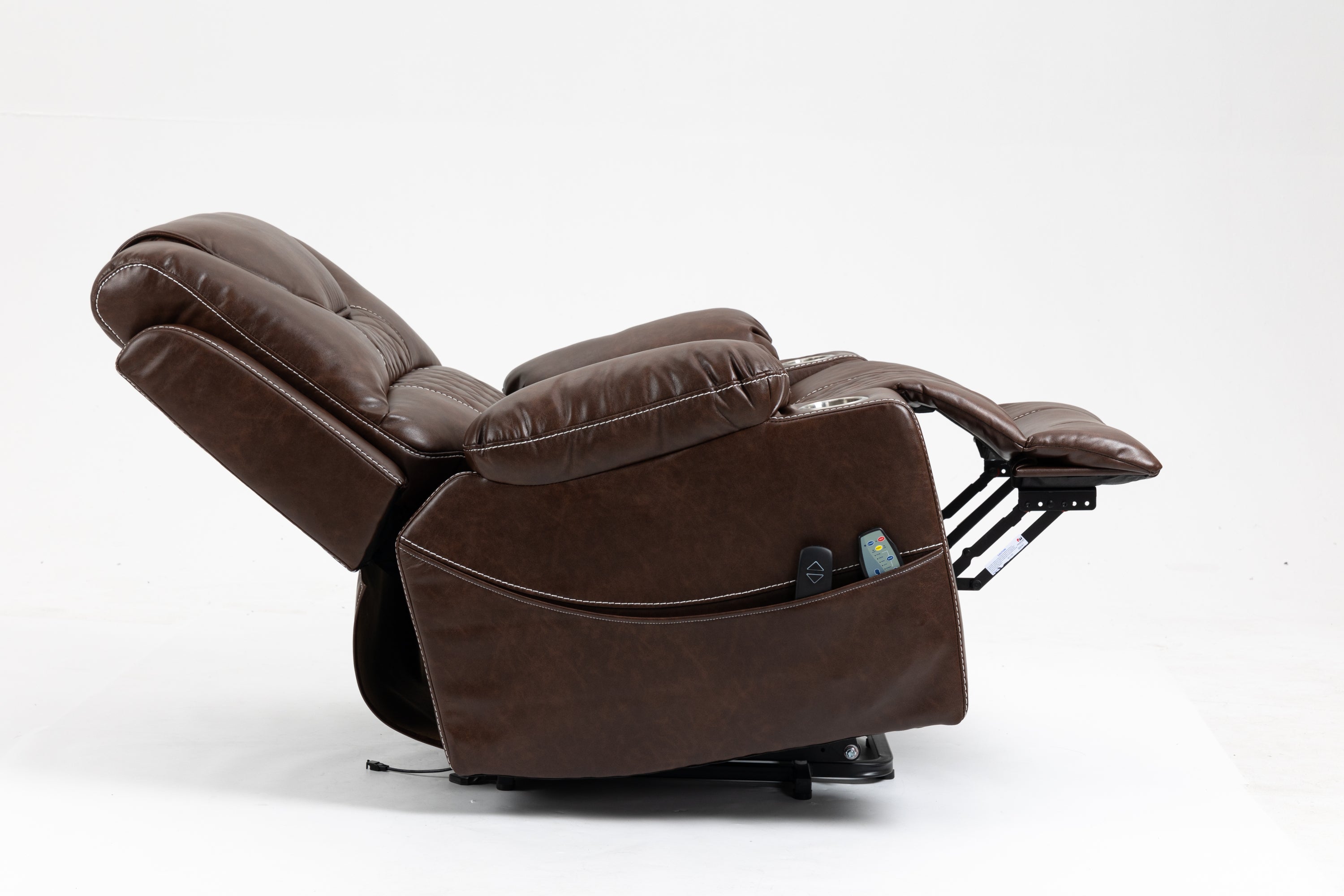 Leather Power Lift Recliner Chair with Massage and Lay Flat Capacity, side view, reclined