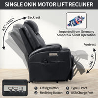 Power Lift Recliner Chair with Massage and Lumbar Heating, Black, okin motor lift