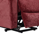 Red Power Lift Chair Front Profile Closeup of Footrest Extended