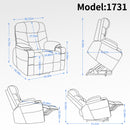 Blue Power Lift Recliner Chair with Vibration Massage and Lumbar Heat, drawing dimensions