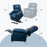 Blue Lift Chair Recliner with massage and heat, reclining angles