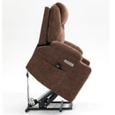 Brown Chenille Power Lift Recliner Chair, lifted side view