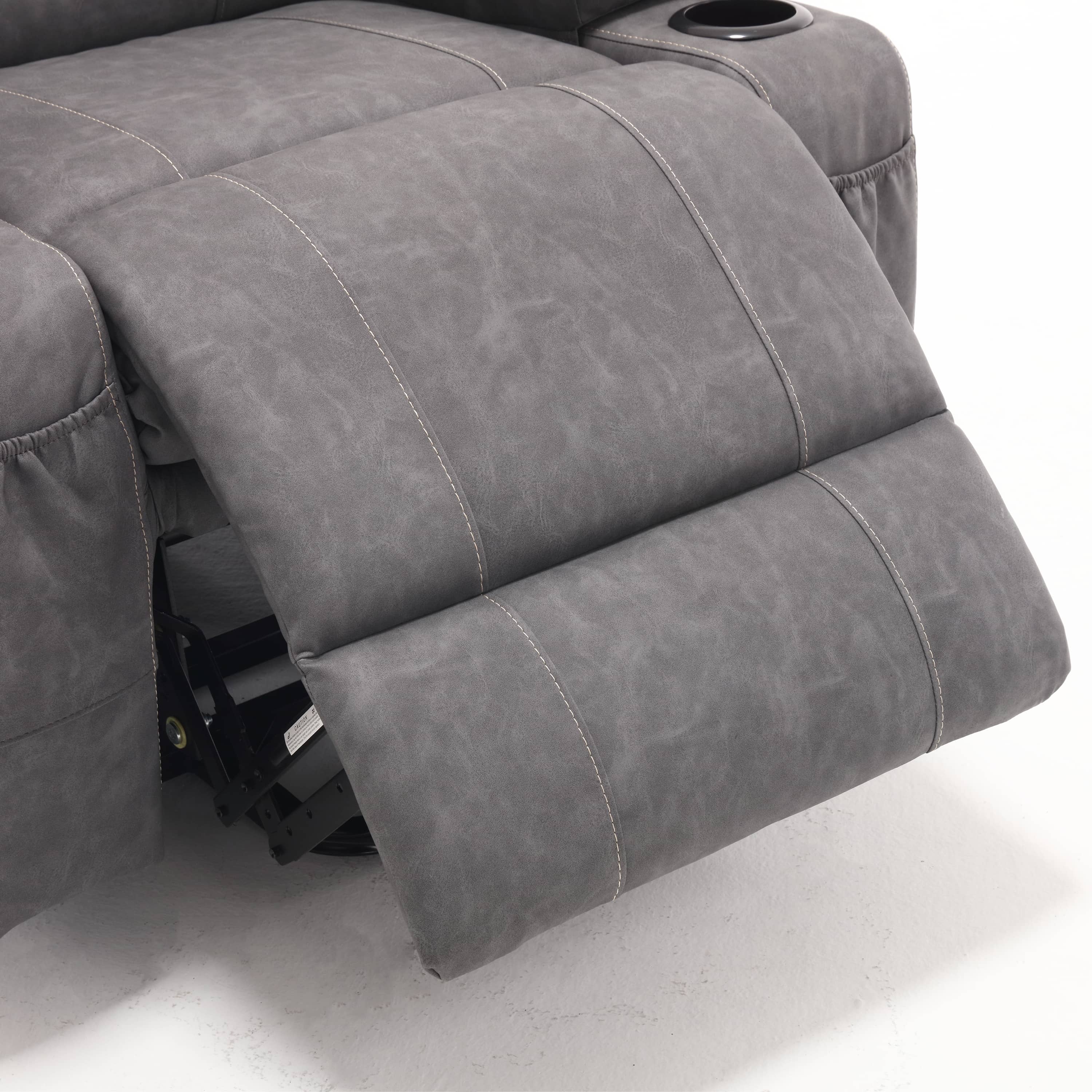 Overstuffed Large Power Lift Recliner with Massage and Heat, Gray, close up, foot rest