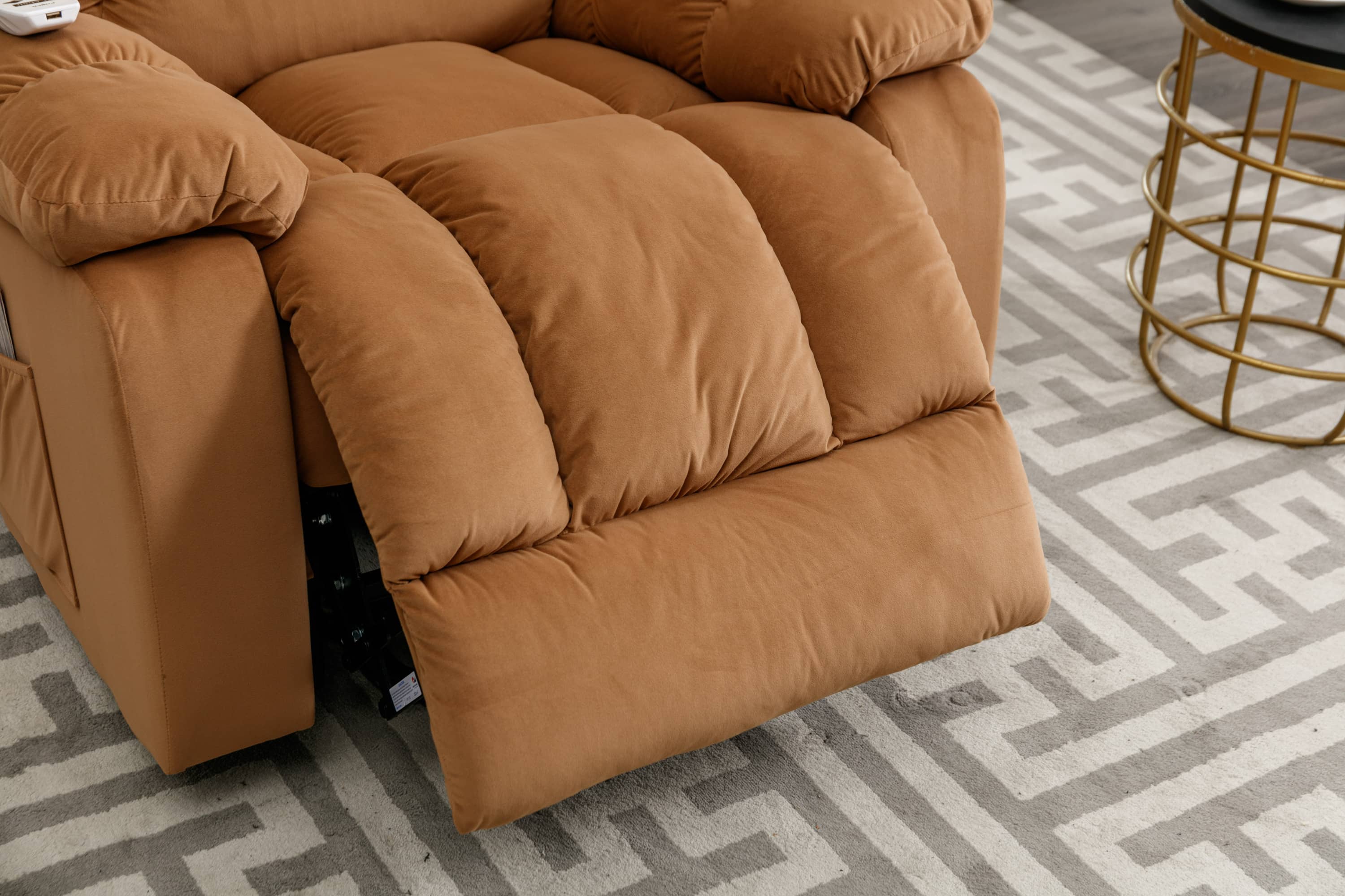 Beige Power Lift Chair Front Profile Foot Rest Lifted