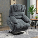 Blue Lift chair chenille in the lifted position
