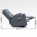 Blue Power Lift Recliner Chair with Vibration Massage and Lumbar Heat, reclined, side view, dimensions