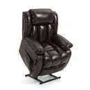 Brown Leather Power Lift Chair, lifted, angle view