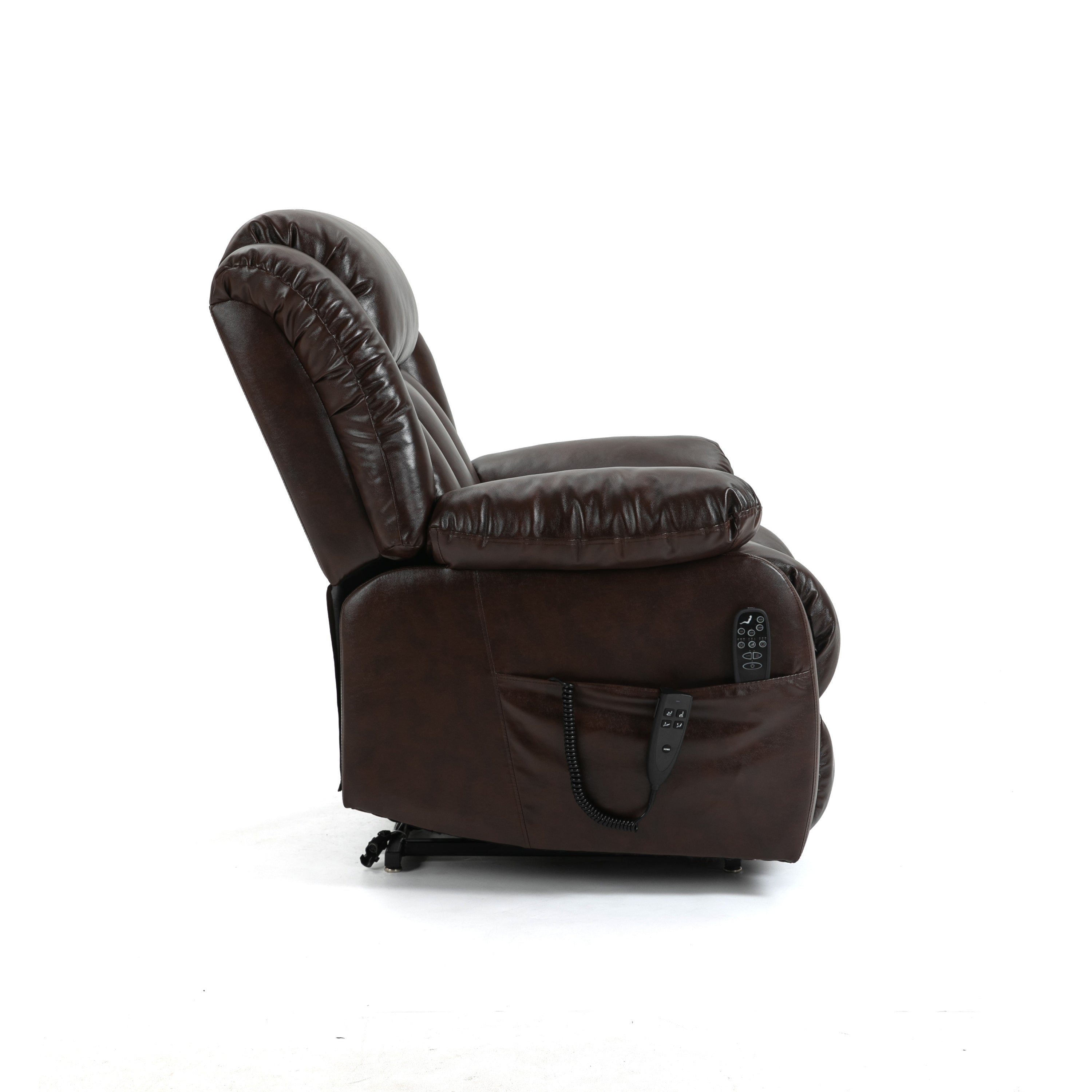 Brown Leather Power Lift Chair, seated, side view