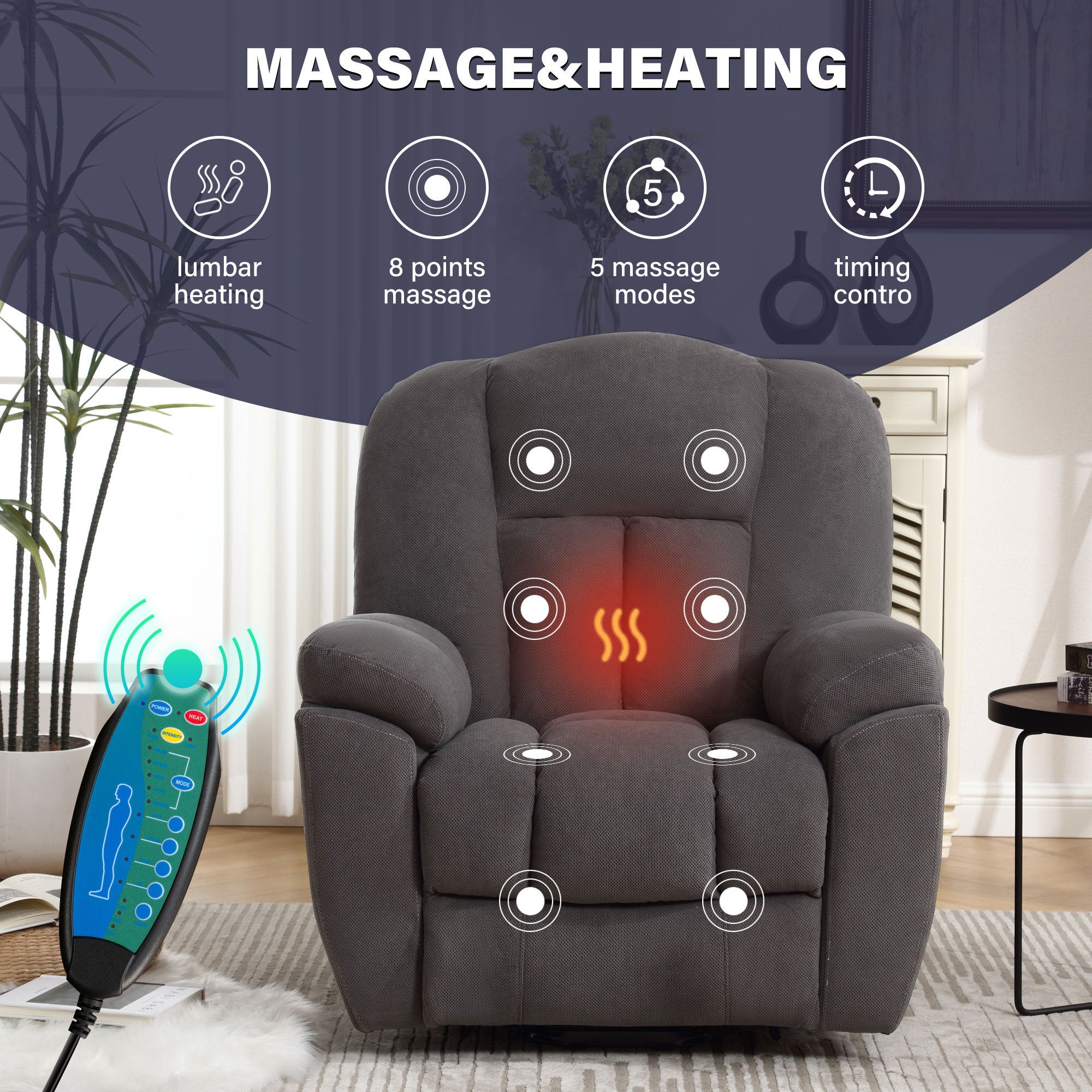 Infinite Position Power Lift Recliner with Heat and Massage, massage and heat features