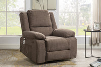 Power Lift Recliner Chair With Massage and Lumbar Heat, Brown, seated