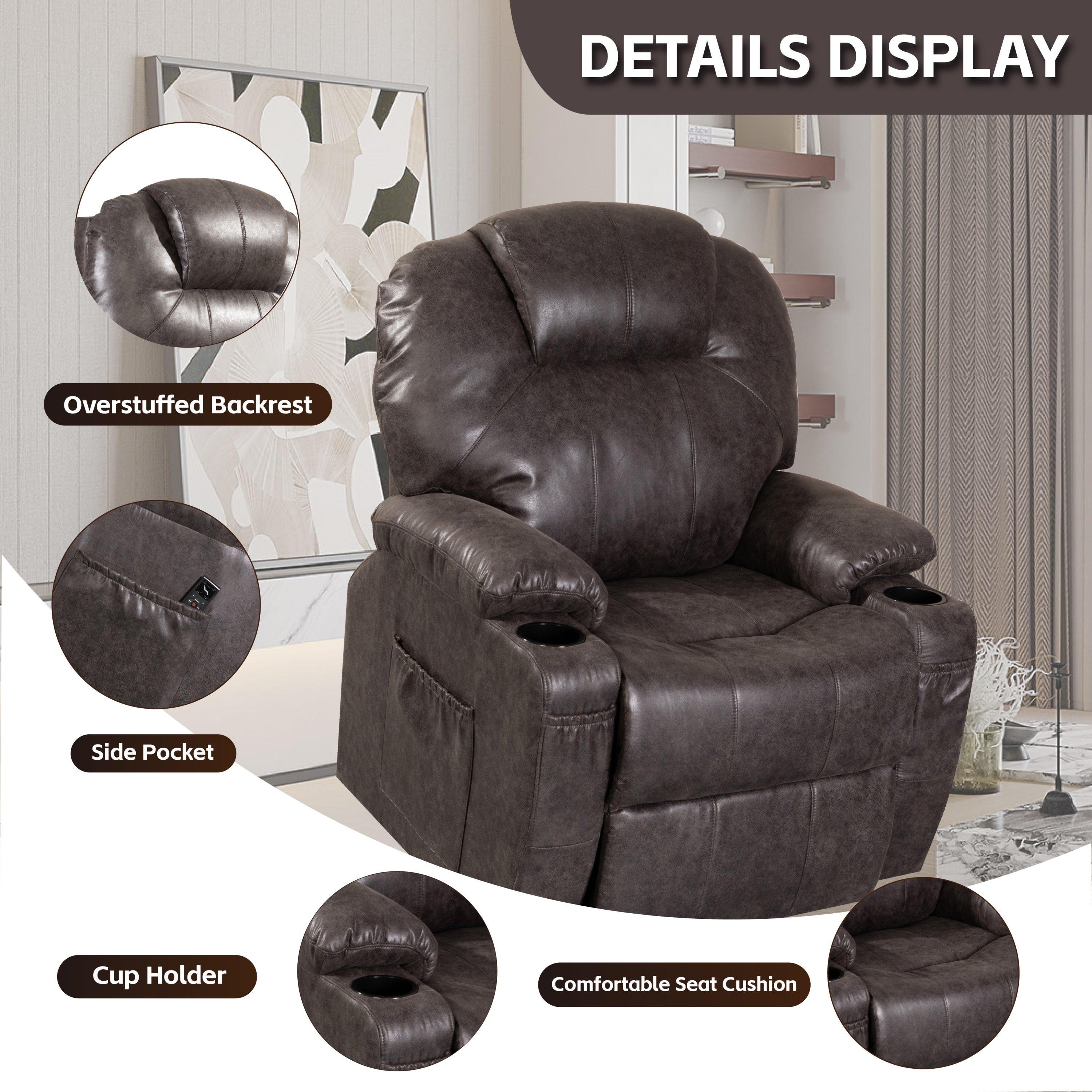 Brown Lift Chair Recliner with Massage and Heat, features