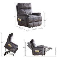 Power Reclining Lift Chair with Heat and Massage, Gray, dimensions